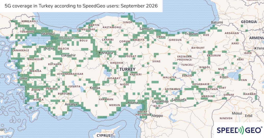 5G coverage in Turkey according to SpeedGeo users: September 2026